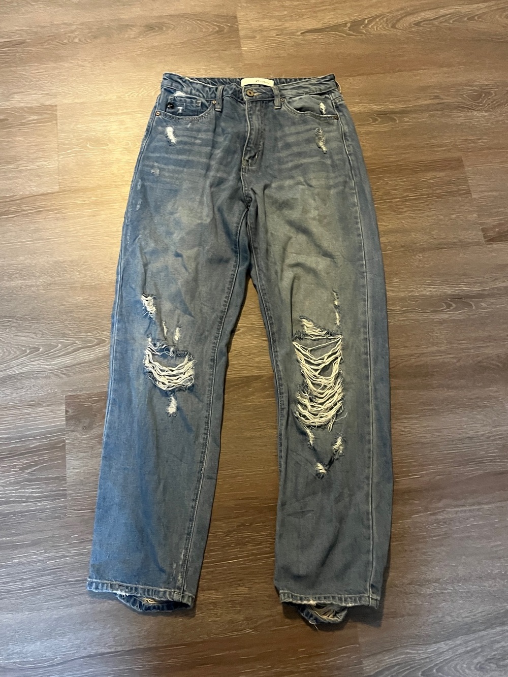 KanCan Distressed High-Rise Relaxed Jeans in Faded Blue